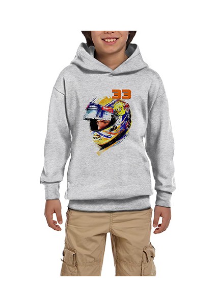 F1 Max Verstappen Gri Çocuk Kapşonlu Sweatshirt