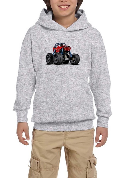 Jeep Canavar Kamyon Gri Çocuk Kapşonlu Sweatshirt