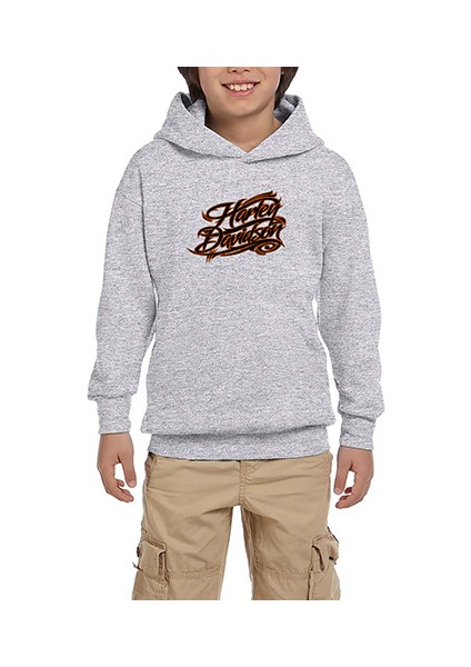 Harley Chopper Logo 2 Gri Çocuk Kapşonlu Sweatshirt