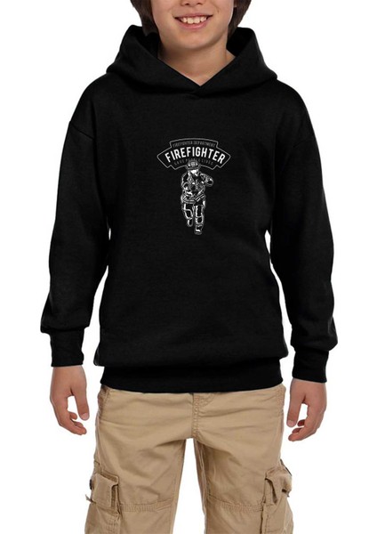 Firefighter Siyah Çocuk Kapşonlu Sweatshirt