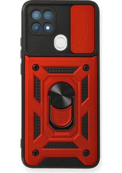 Oppo A15 Kılıf Pars Lens Yüzüklü Silikon - Kırmızı