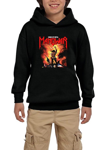 Manowar Kings Of Metal Siyah Çocuk Kapşonlu Sweatshirt