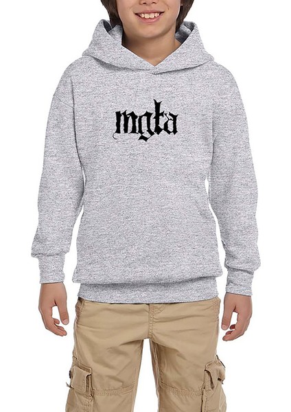 Mgla Logo Text Gri Çocuk Kapşonlu Sweatshirt