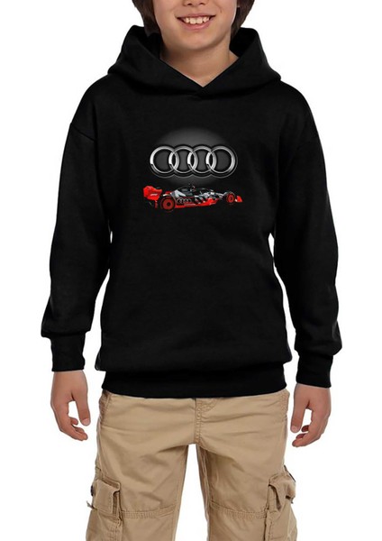 F1 Audi Logo 3D Siyah Çocuk Kapşonlu Sweatshirt