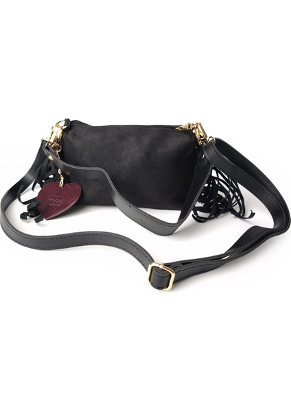 Moon Amber Omuz Çantası Süet Siyah