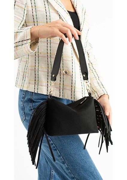 Moon Amber Omuz Çantası Süet Siyah fırsatları