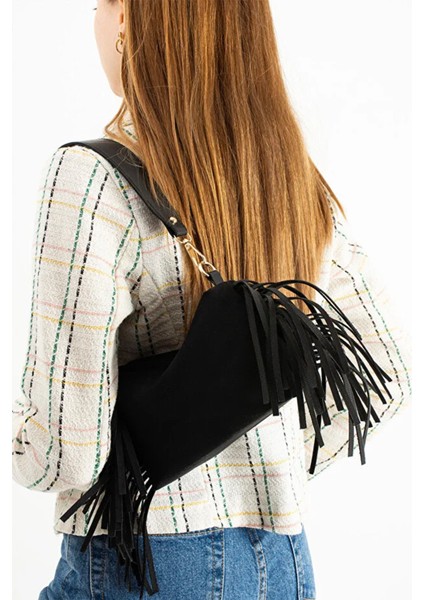 Moon Amber Omuz Çantası Süet Siyah indirimleri