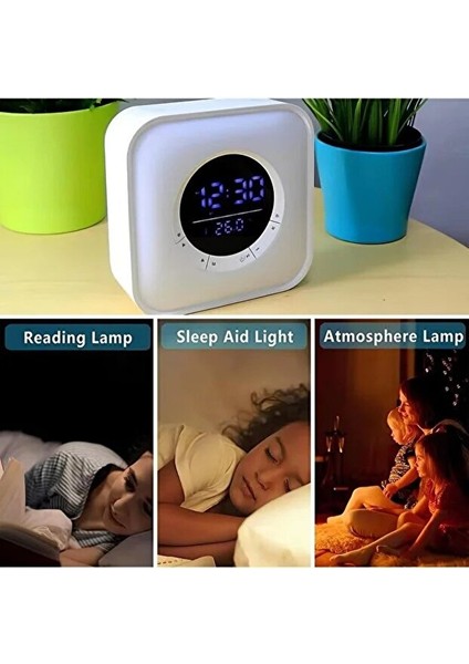 Rgb Işıklı Kare Dijital Saat | Bluetooth Hoparlör + Alarm + Termometre + Gece Lambası | USB Şarjlı fırsatları