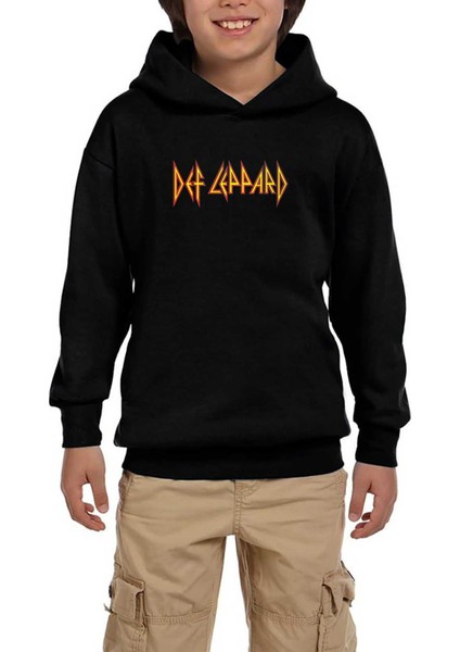 Def Leppard Logo Siyah Çocuk Kapşonlu Sweatshirt