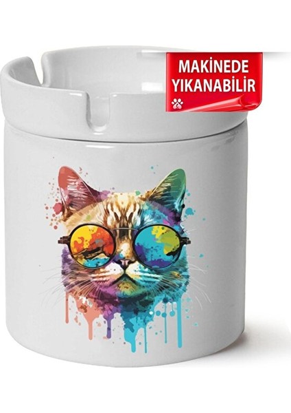 Sevimli Kedi Baskılı Porselen At-Söndür Küllük (Kl-Hyvn-Kedi)