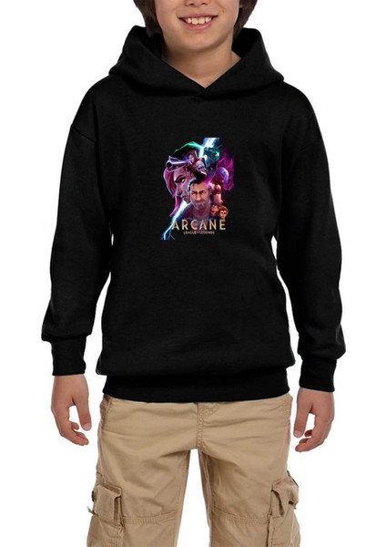 Arcane Siyah Çocuk Kapşonlu Sweatshirt