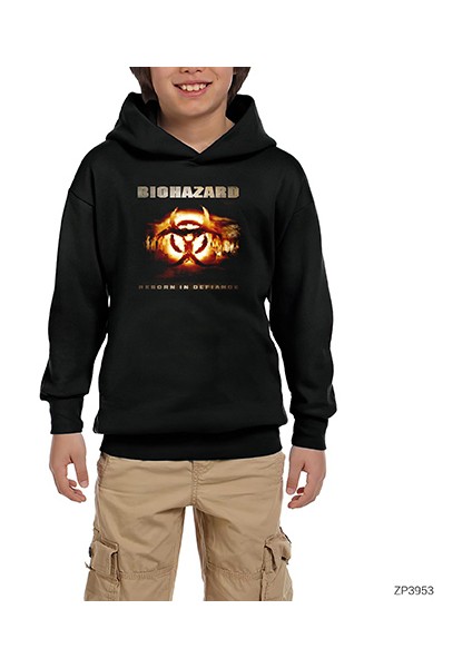 Biohazard Reborn In Defiance Siyah Çocuk Kapşonlu Sweatshirt
