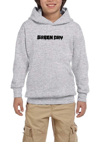 Green Day Logo Gri Çocuk Kapşonlu Sweatshirt