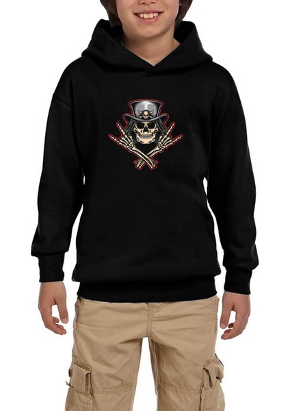 Slash Skull Siyah Çocuk Kapşonlu Sweatshirt