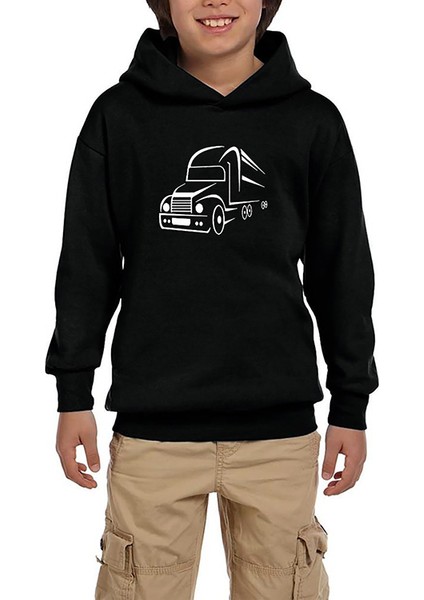 Tır Silüet Siyah Çocuk Kapşonlu Sweatshirt