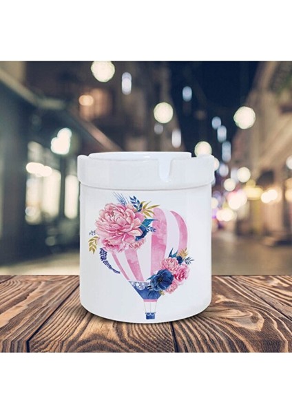 Çiçekli Uçan Balon Baskılı Kül Tablası