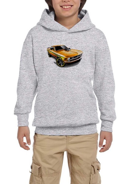 Ford Mustng Mach 1 Gri Çocuk Kapşonlu Sweatshirt