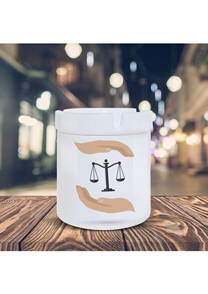 Adalet Simgesi Terazi Baskılı Küllük Seramik Kül Tablası