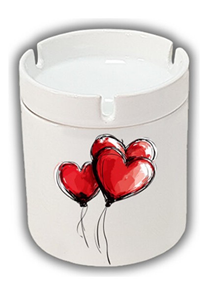 Kalp Şeklinde Balon Baskılı Küllük Kül Tablası Doğum Günü Hediyesi