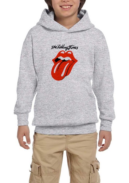 The Rolling Stones Logo Gri Çocuk Kapşonlu Sweatshirt
