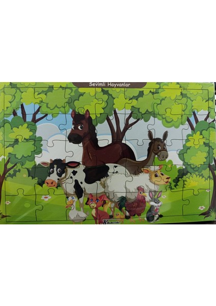 Ahşap Puzzle 24X30 cm 35 Parça Sevimli Hayvanlar Çiftlik Hayvanları