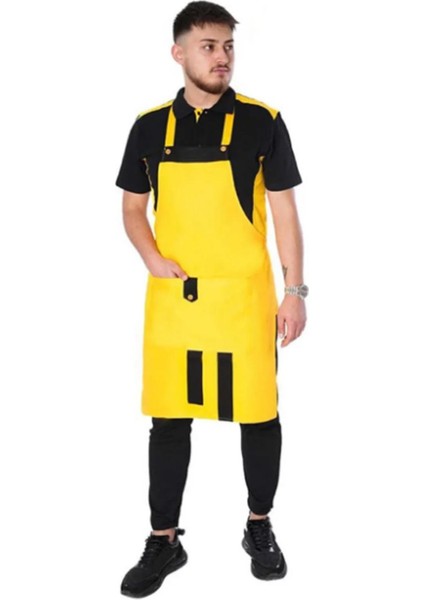 Belden Bağlamalı Boyun Askılı Çift Renkli Önlük Sarı