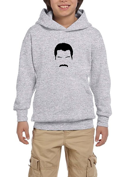 Queen Freddie Mercury Face Gri Çocuk Kapşonlu Sweatshirt