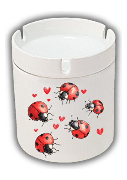 Kalp ve Uğur Böceği Baskılı Küllük Kül Tablası Doğum Günü Hediyesi