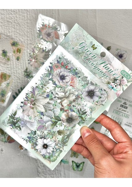 Yeşil Çiçek Doğanın Zarafeti Sticker Seti 6 Yaprak Sticker Setetiketçıkartmabullet Journal