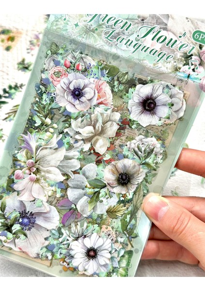 Yeşil Çiçek Doğanın Zarafeti Sticker Seti 6 Yaprak Sticker Setetiketçıkartmabullet Journal indirimleri