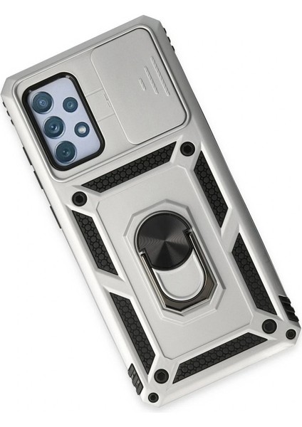 Samsung Galaxy A72 Kılıf Pars Lens Yüzüklü Silikon - Gümüş modelleri