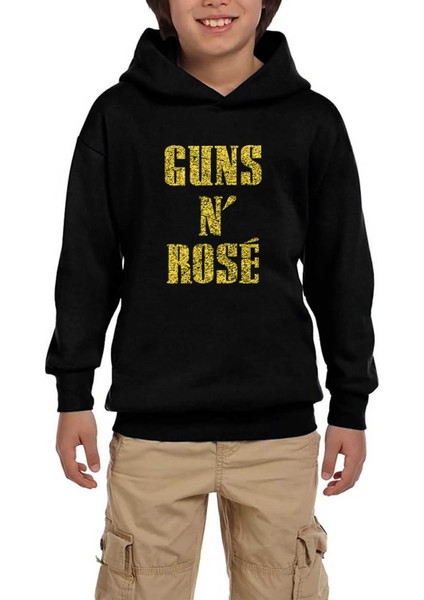 Guns N Rose Text Yellow Siyah Çocuk Kapşonlu Sweatshirt