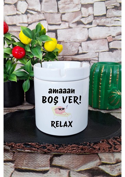 Aman Boşver Yazı Baskılı Eş, Sevgili Doğum Günü Hediyelik Seramik Kapaklı Kokusuz Küllük