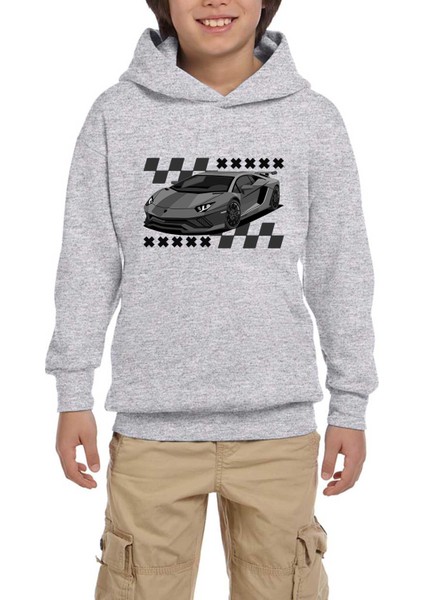 Lamborghni Huracan Gri Çocuk Kapşonlu Sweatshirt