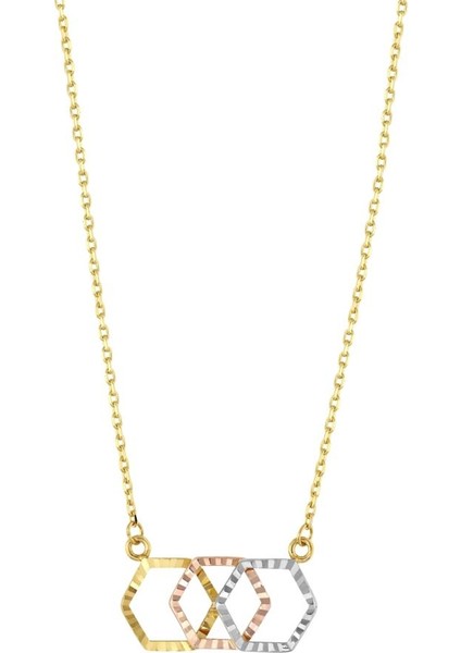 14 Ayar Üç Renkli Işılıtılı Tasarım Altın Kolye