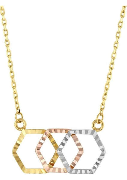 14 Ayar Üç Renkli Işılıtılı Tasarım Altın Kolye fiyatları