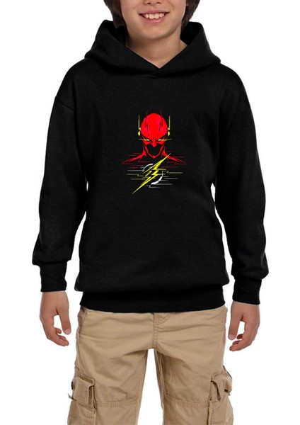 Flash Siyah Çocuk Kapşonlu Sweatshirt