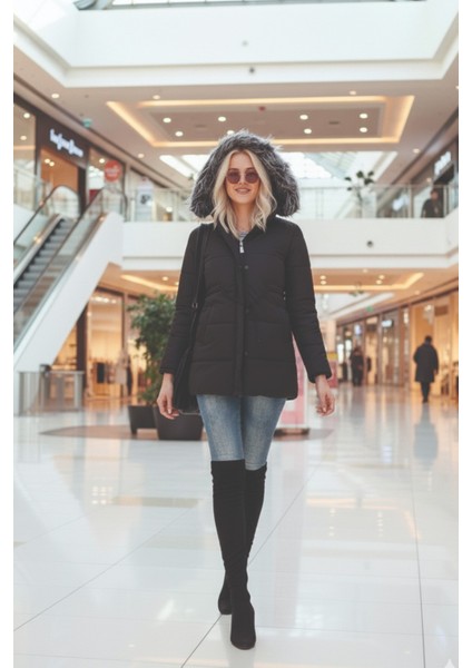 Kışlık Yaka Kürklü Uzun Kadın Şişme Mont fiyatları