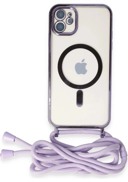 iPhone 11 Kılıf Divo Lazer Askılı Magsafe Kapak - Lila