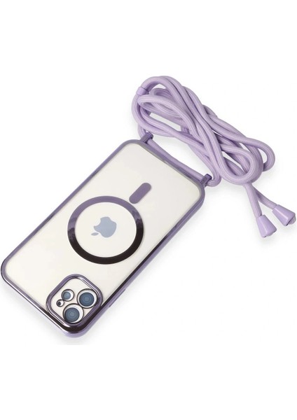 iPhone 11 Kılıf Divo Lazer Askılı Magsafe Kapak - Lila indirimleri