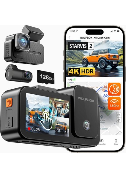 12" G840S 4K Ayna Araç Kamerası, IPS Dokunmatik, Geri Sürüş, Gps