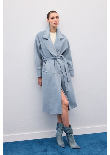 Beli Bağlamalı Uzun Kaban - Mavi fırsatları