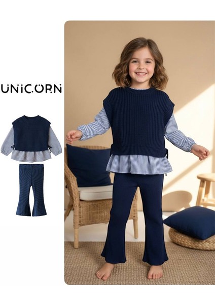 Lacivert Fırfır Detaylı Kombin Takım – Örme & Gömlek Kumaş Üst + Boru Paça Alt indirimleri