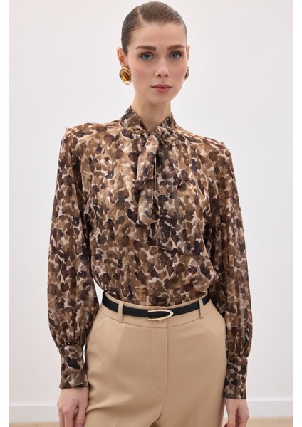 Fular Detaylı Bluz - Kahve modelleri