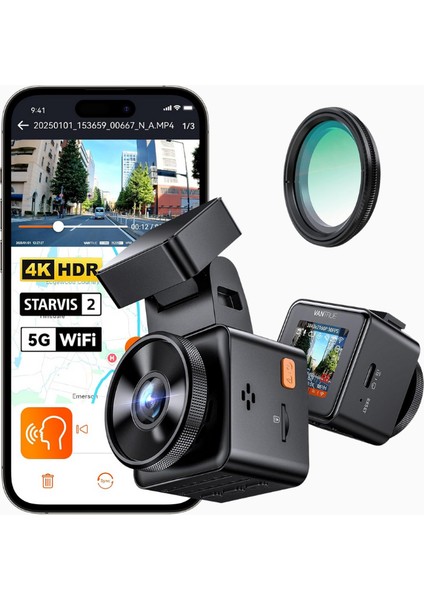 E1 Pro 4K Hdr Araç Kamerası, Gps, 5ghz Wifi, Cpl, Park Modu