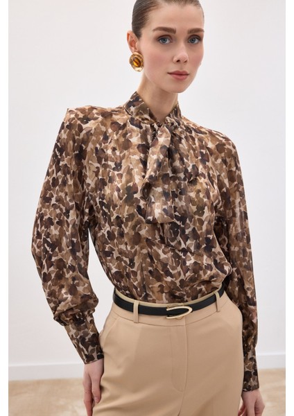 Fular Detaylı Bluz - Kahve indirimleri