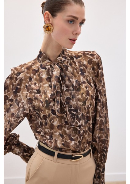 Fular Detaylı Bluz - Kahve