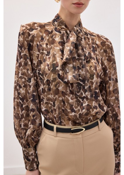 Fular Detaylı Bluz - Kahve