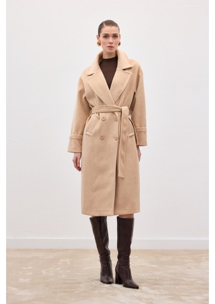 Beli Bağlamalı Uzun Kaban - Bej modelleri