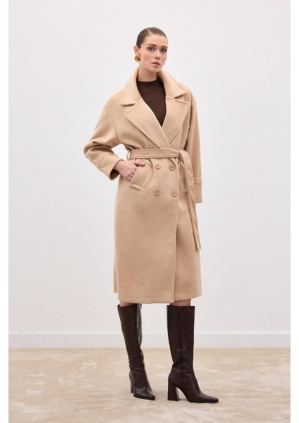 Beli Bağlamalı Uzun Kaban - Bej fırsatları